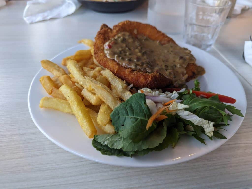 Chicken Schnitzel with Chips and Salad