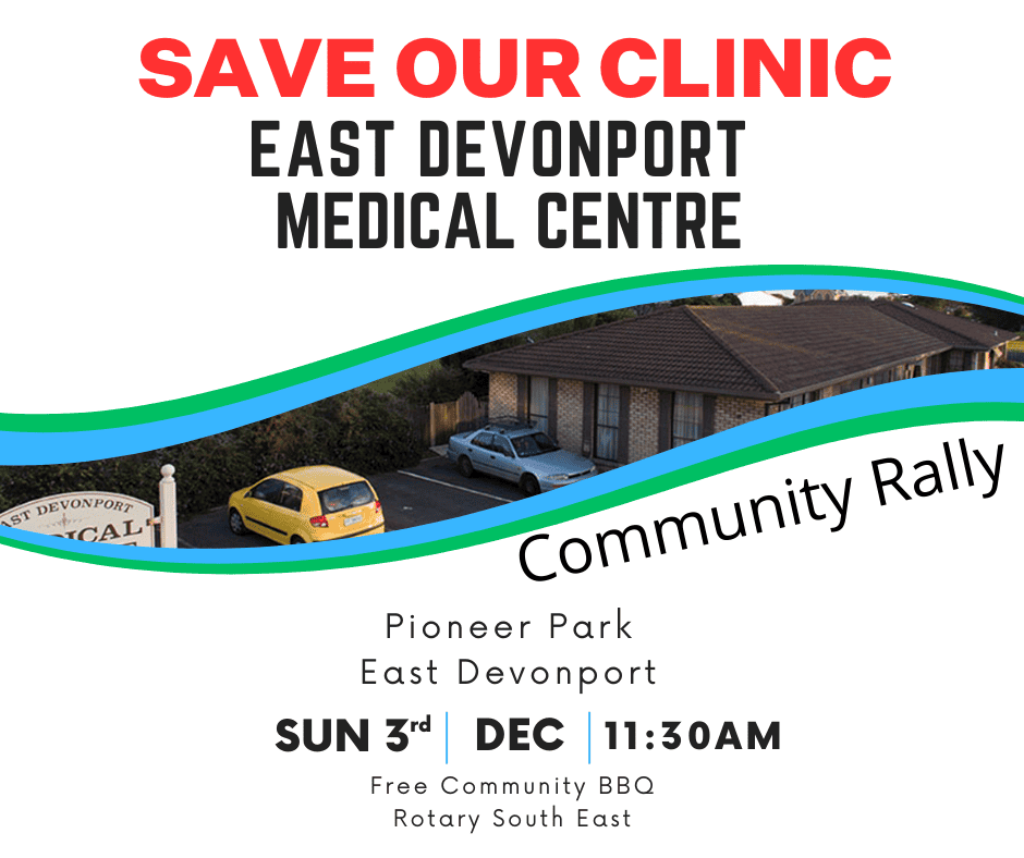 Rally to save East Devonport Medical Centre with BBQ event.