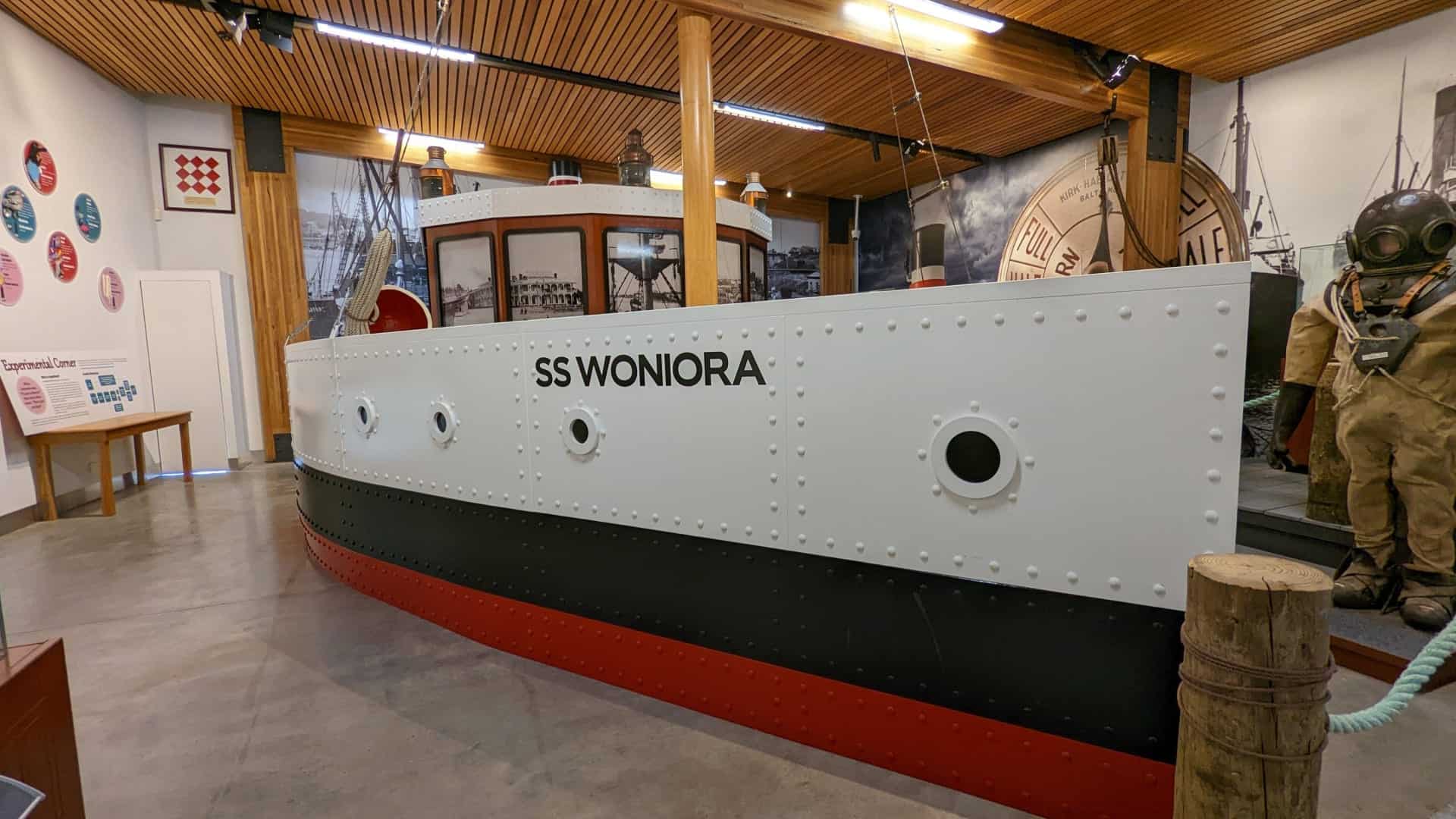 Vintage ship SS Woniora exhibit in museum.